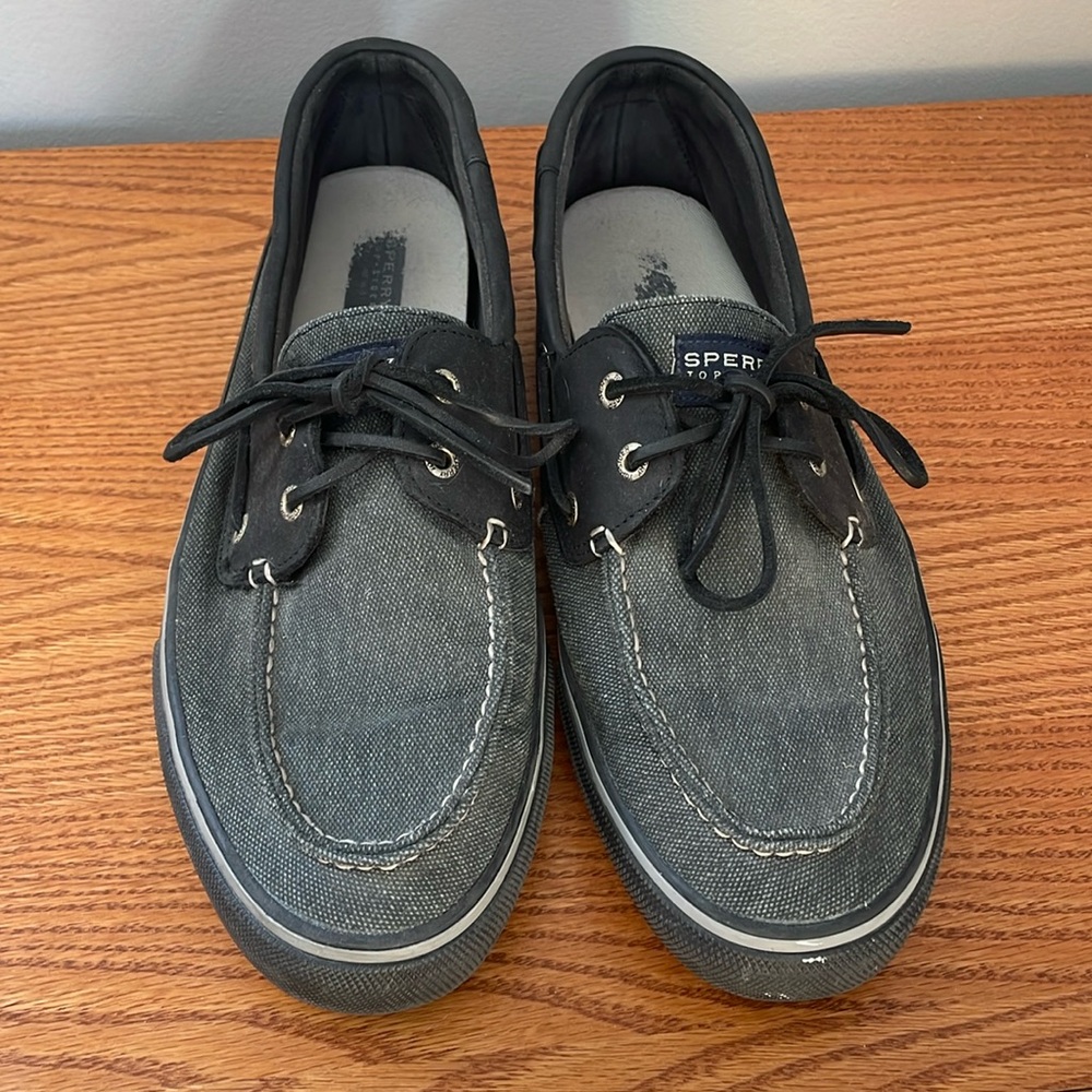 Sperry Men’s Dark Grey and Black Canvas Boat Shoes Sz 12